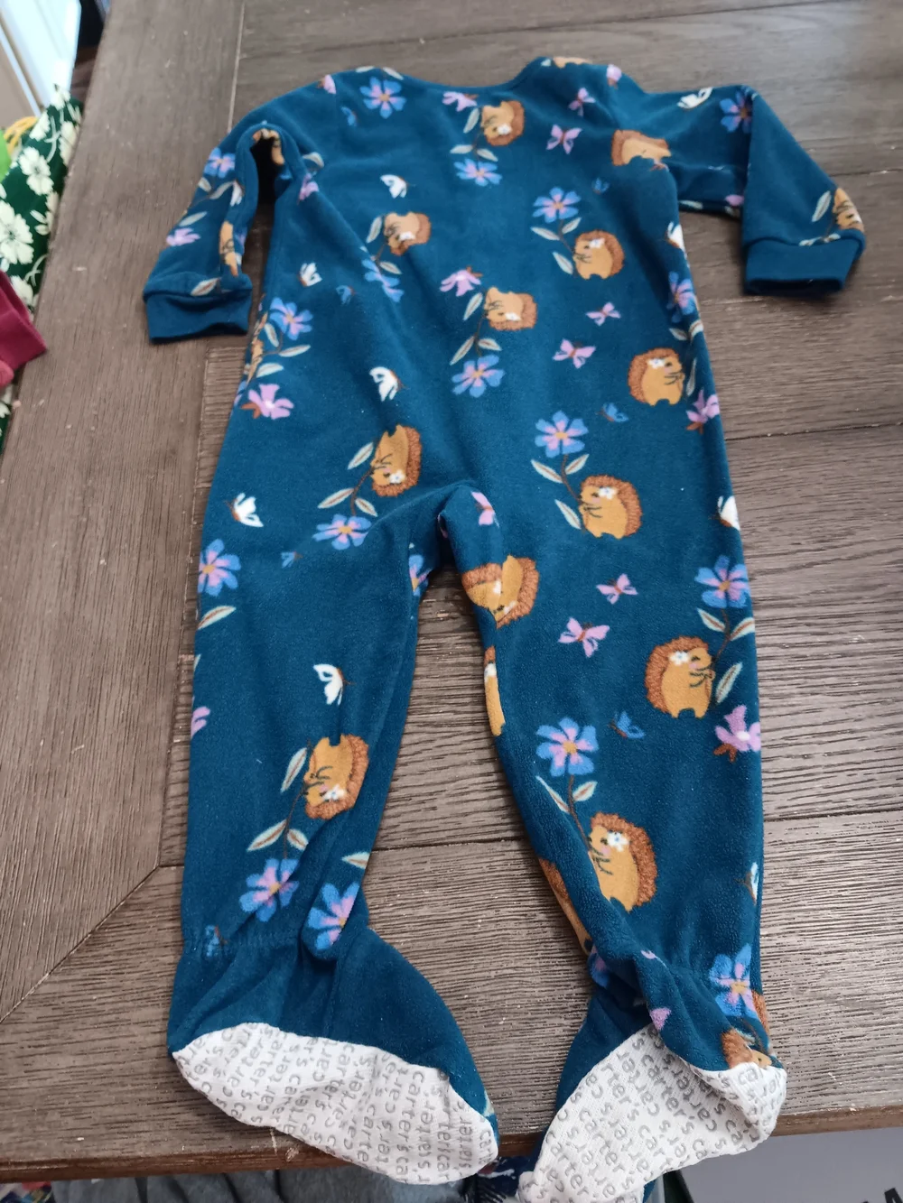 Boys Size 18 Month Carters Teal Blue Footed One-Piece with Fox & Floral Print